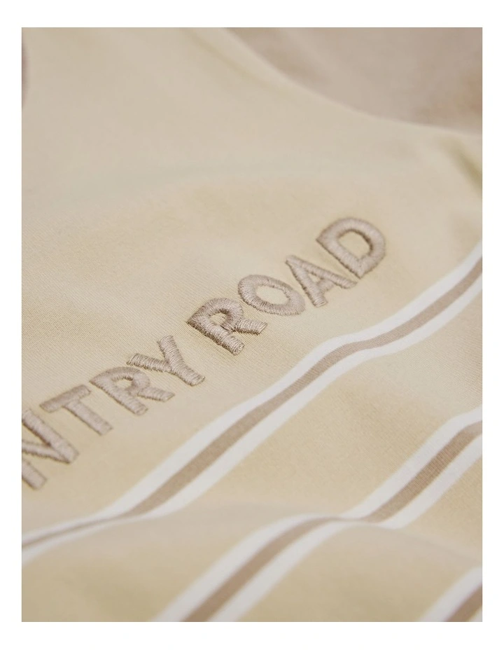 Organically Grown Cotton Stripe Logo T-shirt Bodysuit in Oat image 3