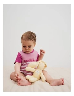 Organically Grown Cotton Stripe Logo T-shirt Bodysuit in Berry