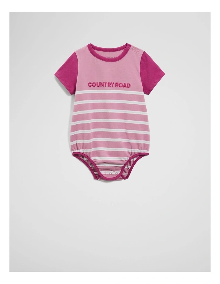 Organically Grown Cotton Stripe Logo T-shirt Bodysuit in Berry image 3