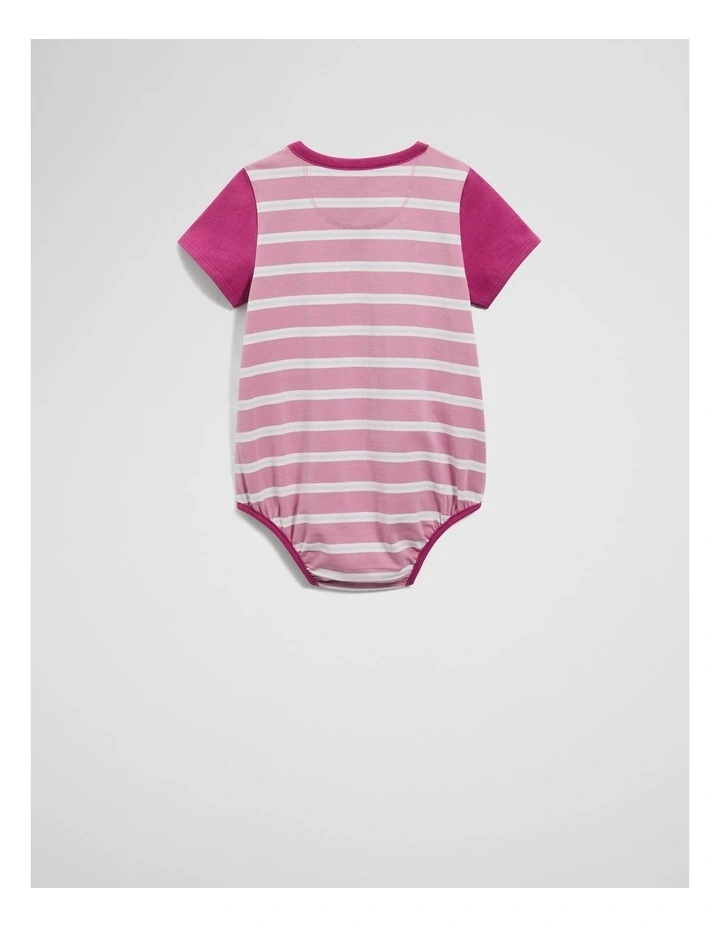 Organically Grown Cotton Stripe Logo T-shirt Bodysuit in Berry image 4