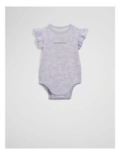 Frill Short Sleeve Cherry Bodysuit in Lilac Multi