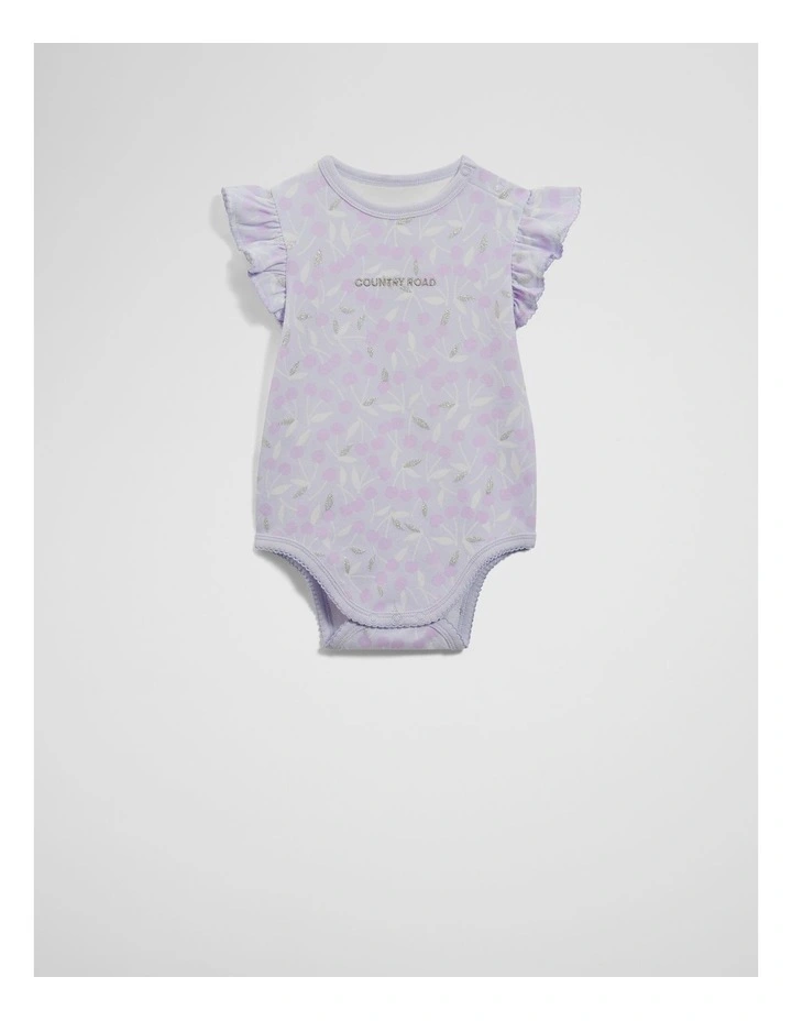 Frill Short Sleeve Cherry Bodysuit in Lilac Multi image 1