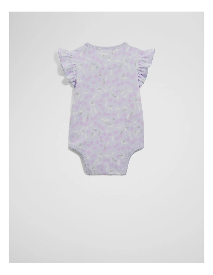 Frill Short Sleeve Cherry Bodysuit in Lilac Multi image 2