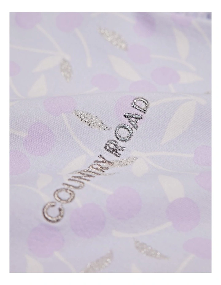 Frill Short Sleeve Cherry Bodysuit in Lilac Multi image 3