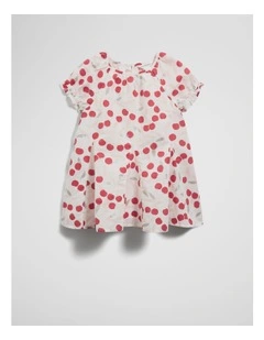 Short Sleeve Cherry Godet Dress in Multicolour