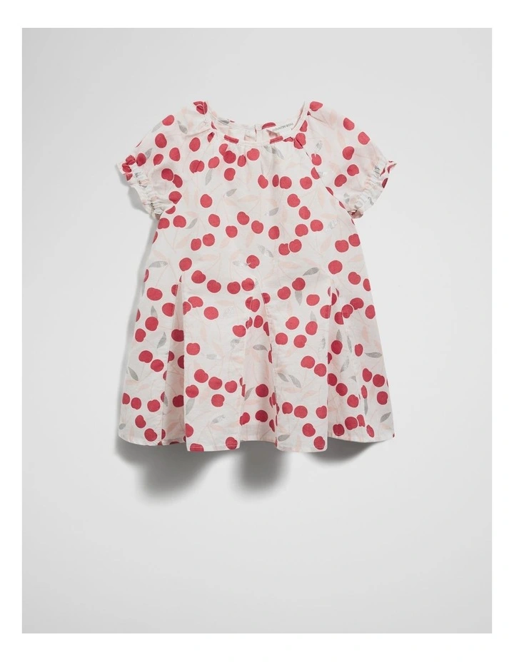Short Sleeve Cherry Godet Dress in Multicolour image 1