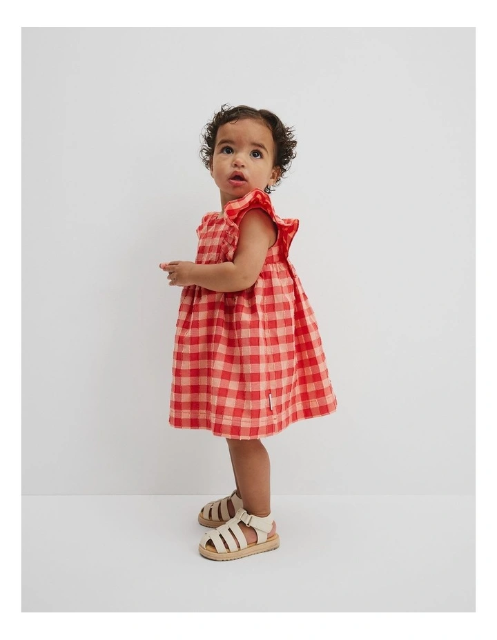 Gingham Flutter Sleeve Dress in Cranberry image 1