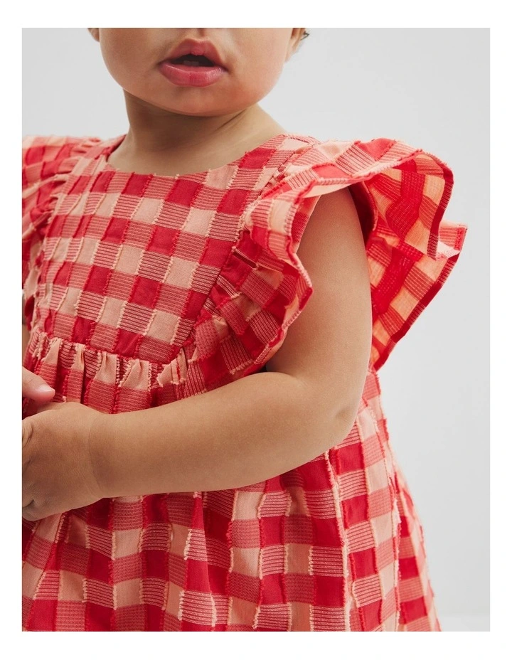 Gingham Flutter Sleeve Dress in Cranberry image 2