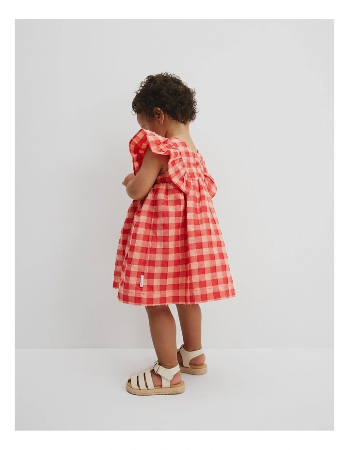 Gingham Flutter Sleeve Dress in Cranberry image 3