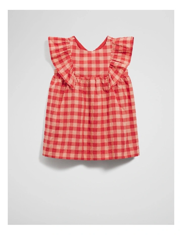 Gingham Flutter Sleeve Dress in Cranberry image 4