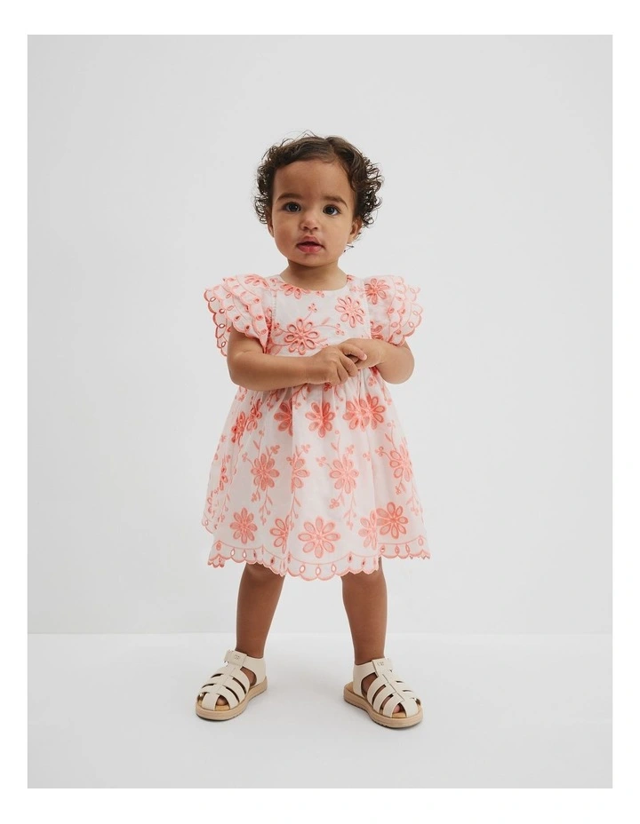 Broderie Frill Dress in Coral image 1