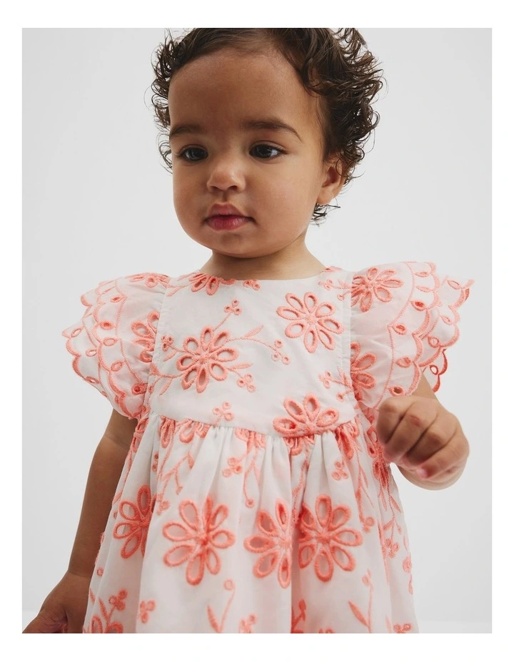 Broderie Frill Dress in Coral image 2