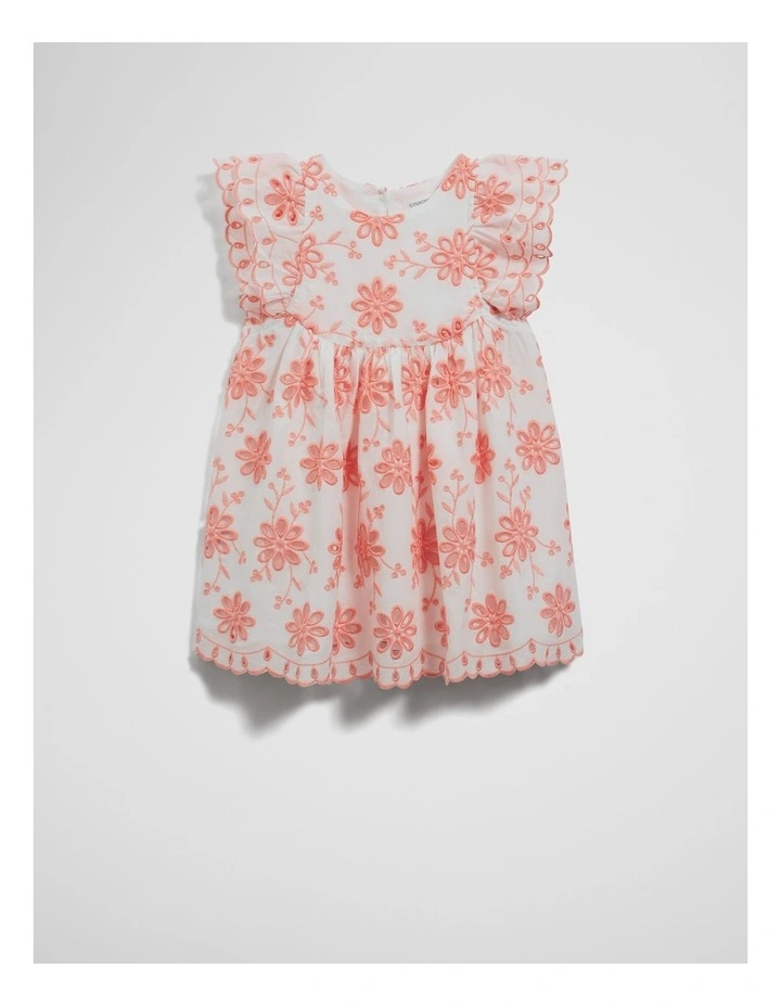 Broderie Frill Dress in Coral image 4