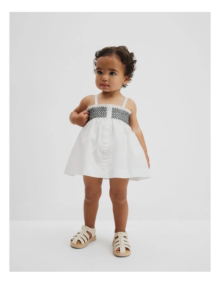 Shirred Romper Dress in Marshmallow image 1