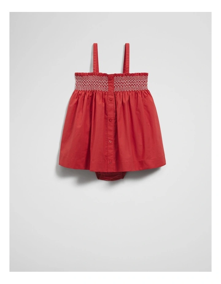 Shirred Romper Dress in Cranberry image 1