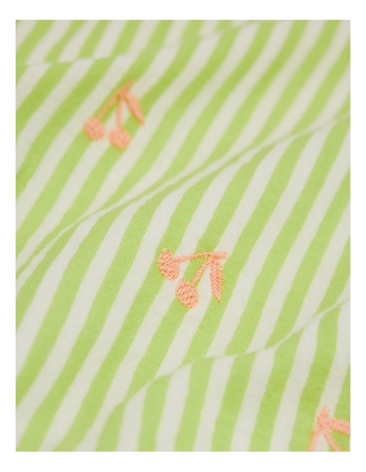 Stripe Embroidered Romper in Bright Lime Stripe image 2