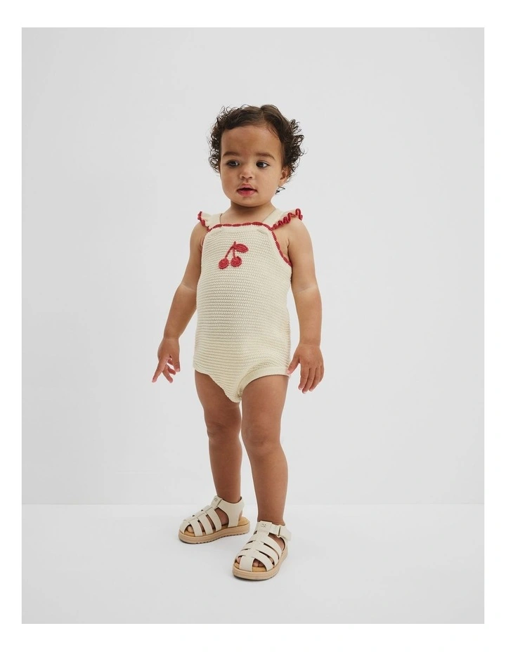 Cherry Knit Romper in Vanilla image 1