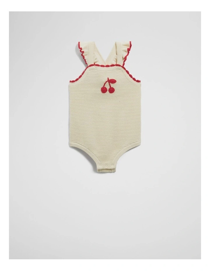 Cherry Knit Romper in Vanilla image 4