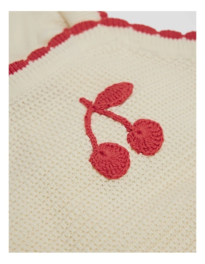 Cherry Knit Romper in Vanilla image 5