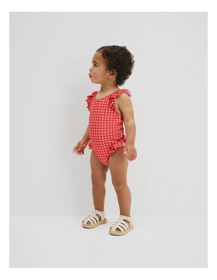 Gingham Frill Bather in Cranberry image 1