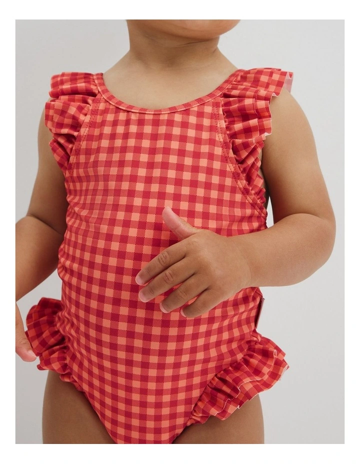 Gingham Frill Bather in Cranberry image 2