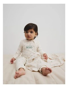 Organically Grown Cotton Blend Logo Zip Jumpsuit in Oatmeal Leaf