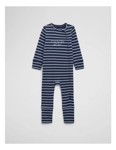 Waffle Jumpsuit in Navy Stripe