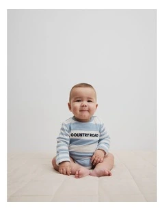 Spliced Stripe Long Sleeve Bodysuit in Dusty Blue