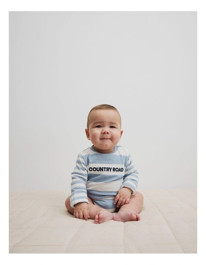 Spliced Stripe Long Sleeve Bodysuit in Dusty Blue image 1