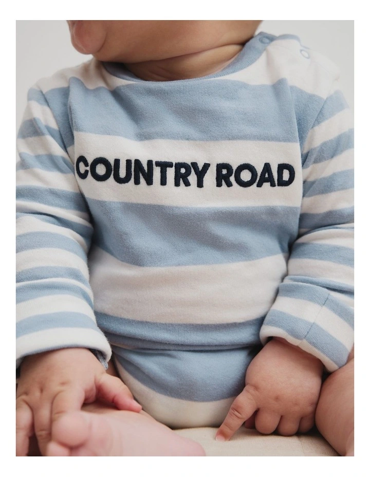 Spliced Stripe Long Sleeve Bodysuit in Dusty Blue image 2