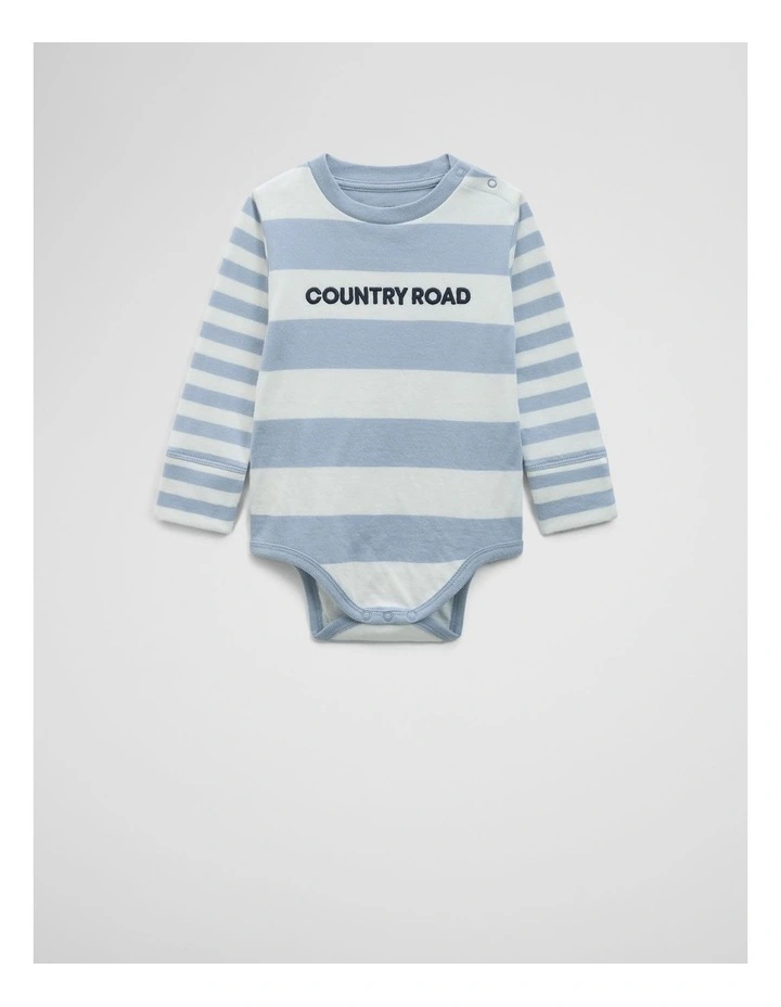 Spliced Stripe Long Sleeve Bodysuit in Dusty Blue image 3
