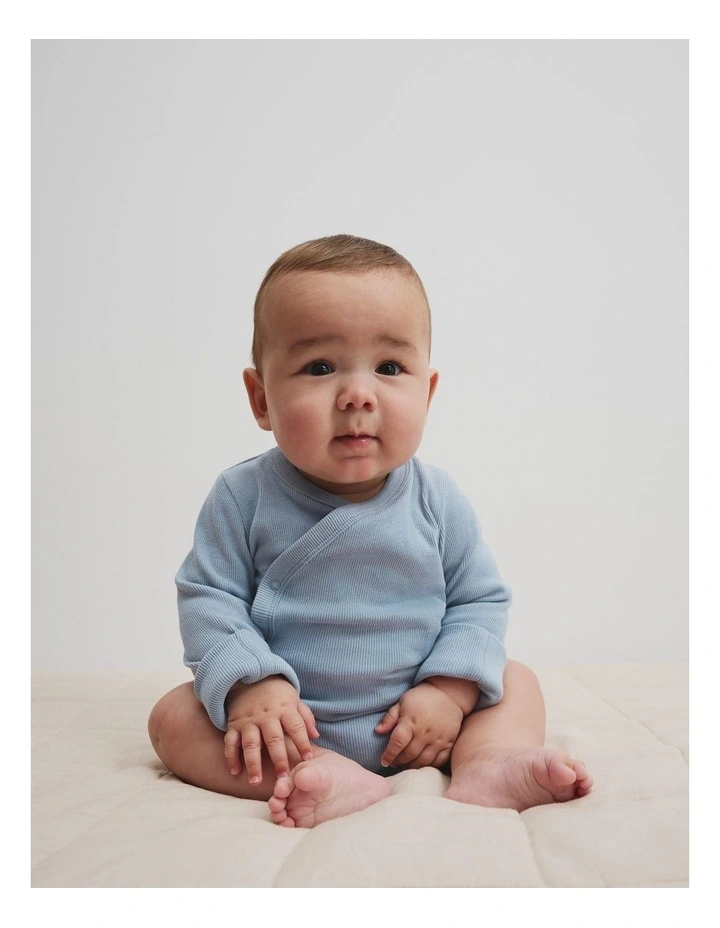 Kimono Long Sleeve Bodysuit in Dusty Blue image 1