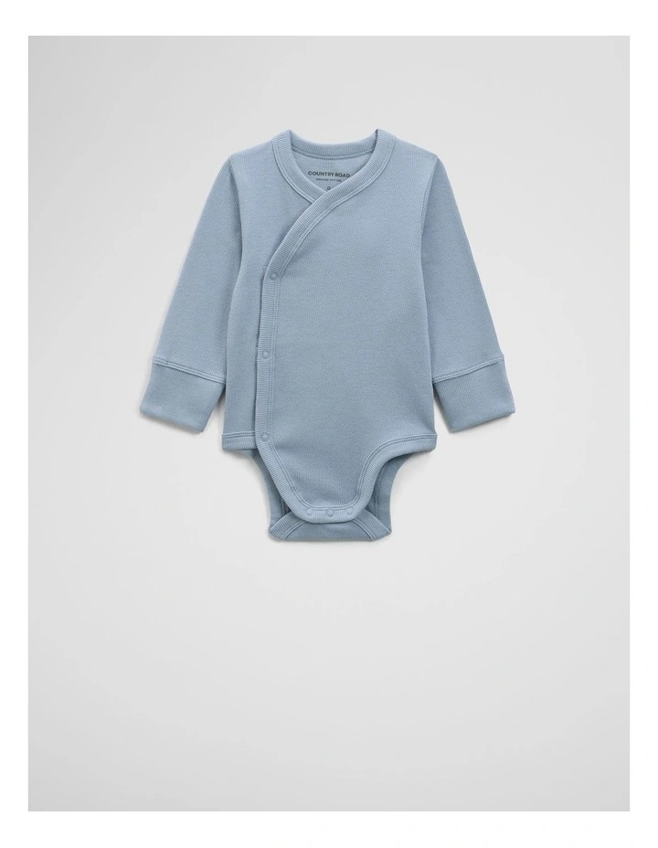 Kimono Long Sleeve Bodysuit in Dusty Blue image 3