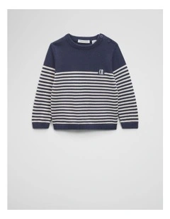 Stripe Country Road Logo Knit in Navy Marle