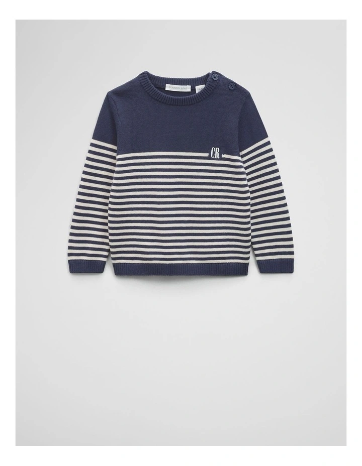 Stripe Country Road Logo Knit in Navy Marle image 1