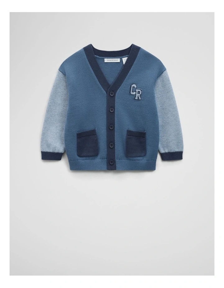 Contrast Knit Cardigan in Deep Blue image 1