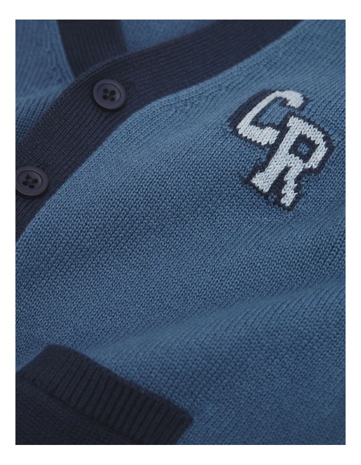 Contrast Knit Cardigan in Deep Blue image 2