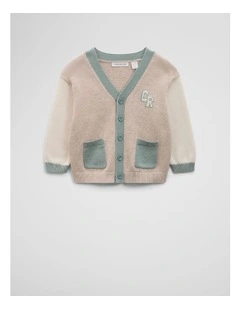 Contrast Knit Cardigan in Stone Marle