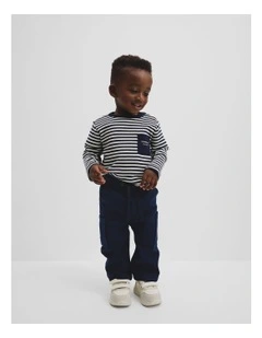 Australian Cotton Blend Relaxed Pull-on Pant in Navy