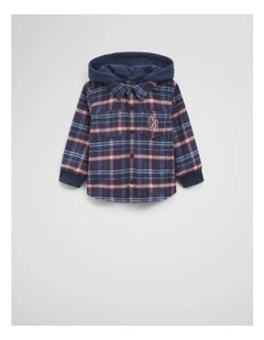 Organically Grown Cotton Hooded Check Shirt in Navy