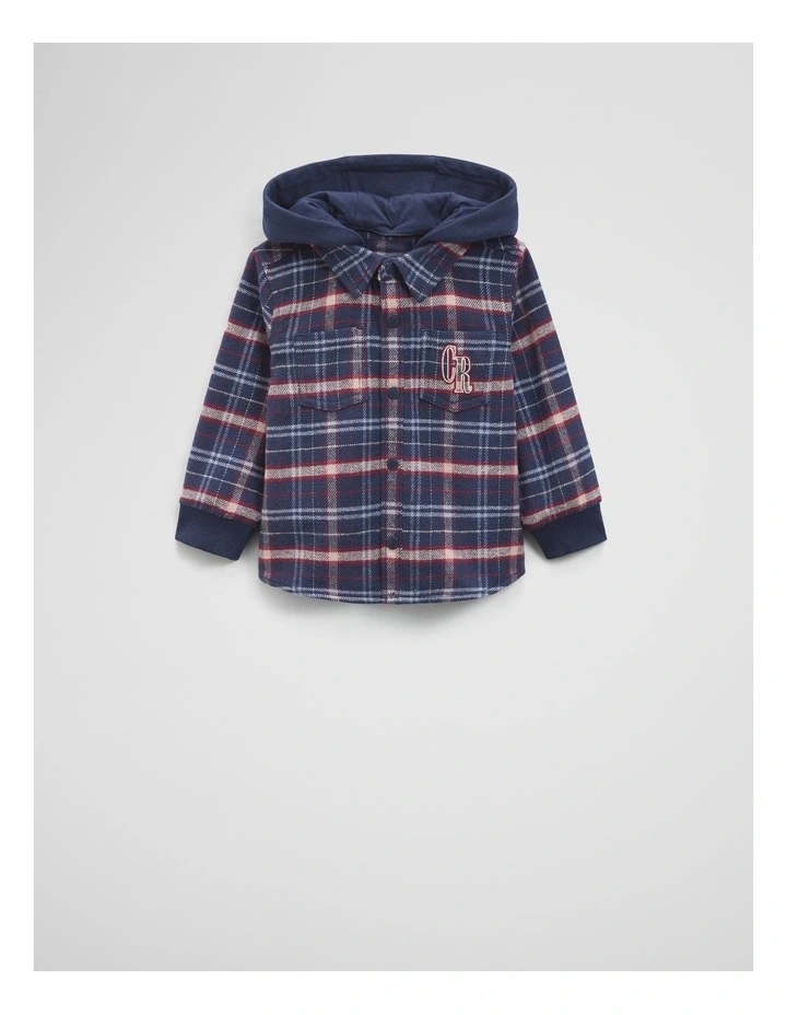 Organically Grown Cotton Hooded Check Shirt in Navy image 1