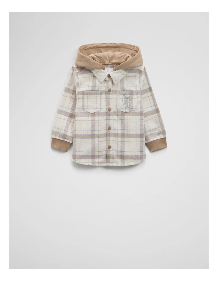 Organically Grown Cotton Hooded Check Shirt in Wafer image 1