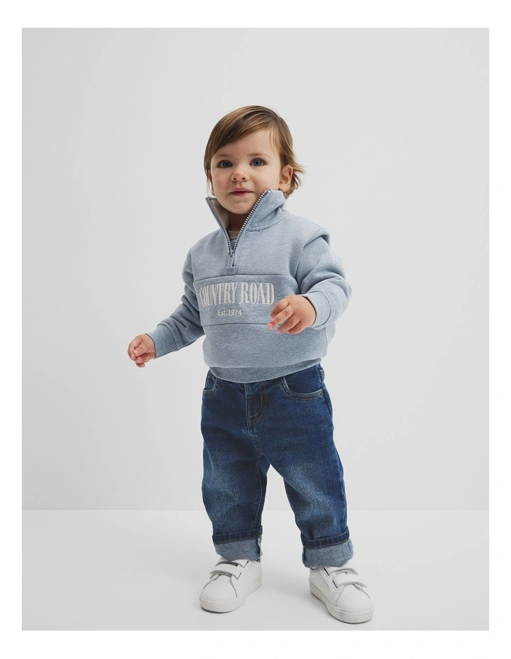 Australian Cotton Heritage Half Zip in Dusty Blue Marle image 1