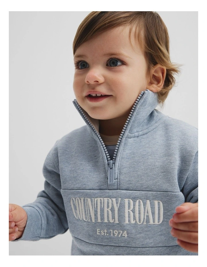 Australian Cotton Heritage Half Zip in Dusty Blue Marle image 2