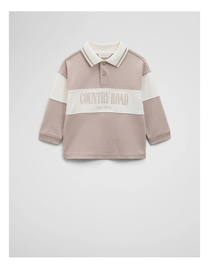 Organically Grown Cotton Logo Rugby T-shirt in Mushroom image 1