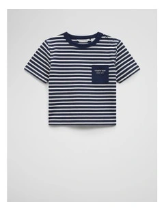 Organically Grown Cotton Pocket T-shirt in Navy Stripe