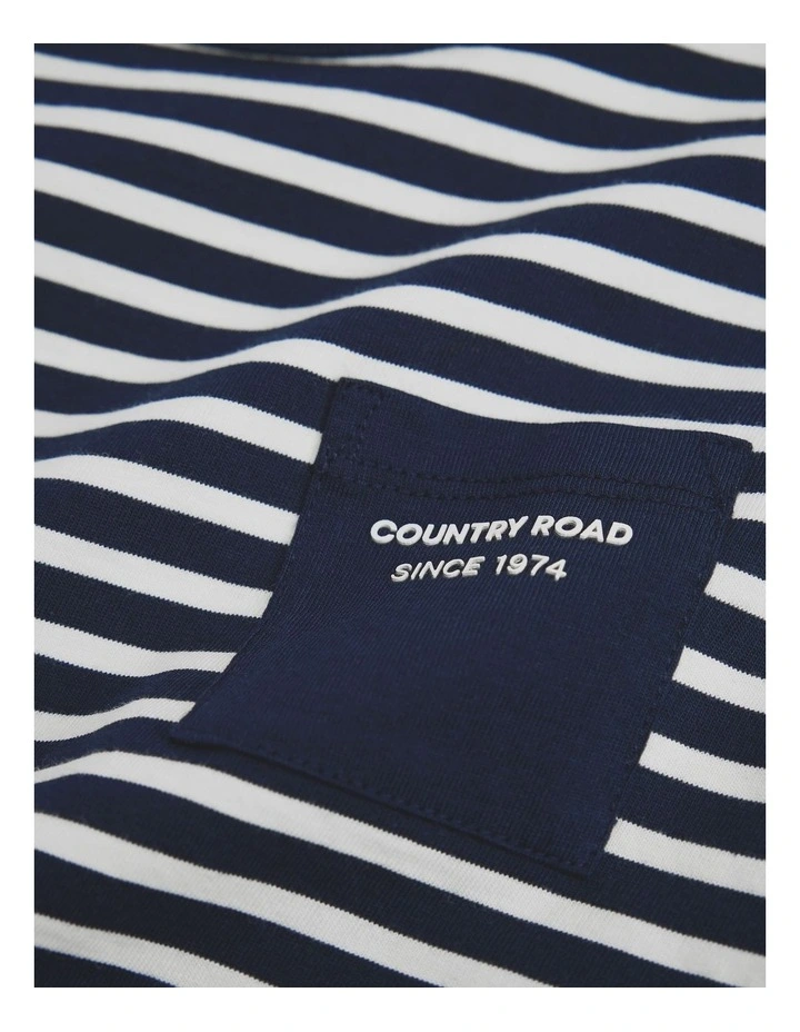 Organically Grown Cotton Pocket T-shirt in Navy Stripe image 2