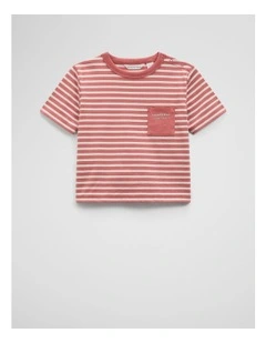 Organically Grown Cotton Pocket T-shirt in Faded Red Stripe