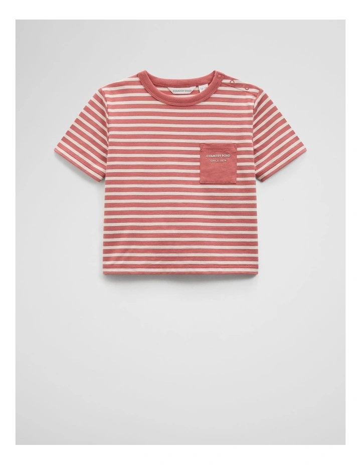 Organically Grown Cotton Pocket T-shirt in Faded Red Stripe image 1