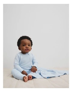 Organically Grown Cotton Blend Logo Zip Jumpsuit in Powder Blue